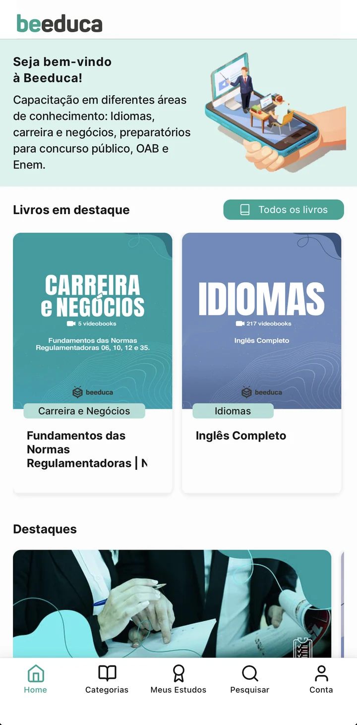 Tela inicial do app Beeduca