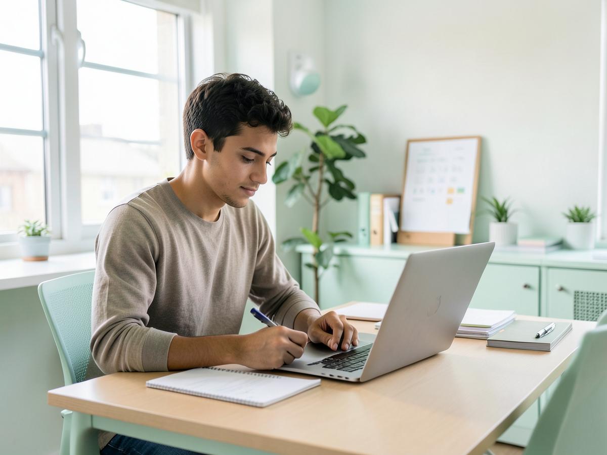 Pessoa estudando com notebook — imagem temporária
